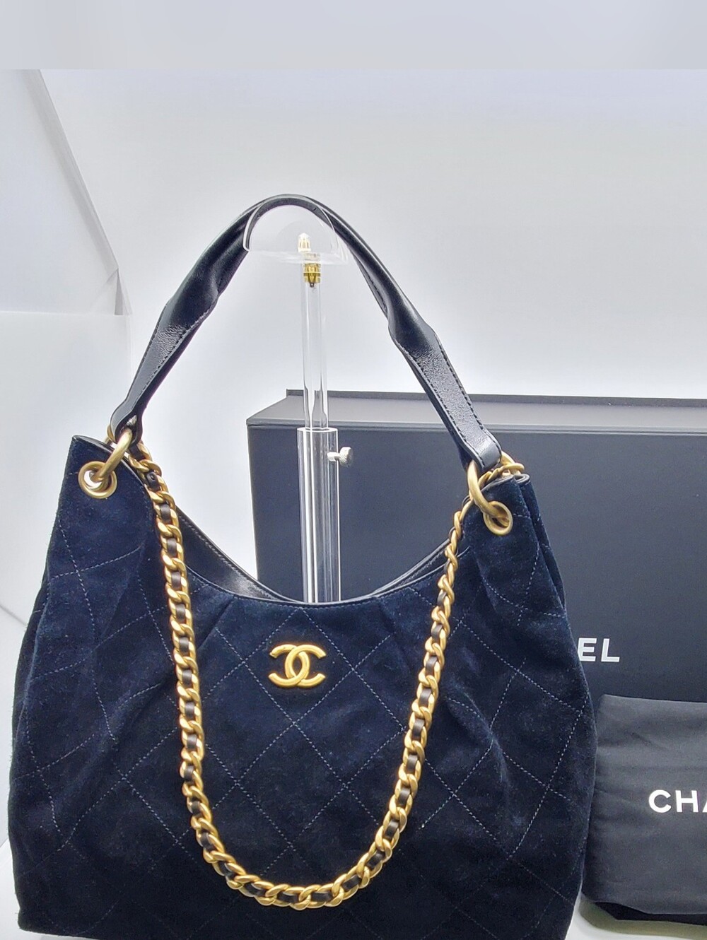 Chanel 2026 Maxi Hobo Suede Bag With Antique Gold Hardware